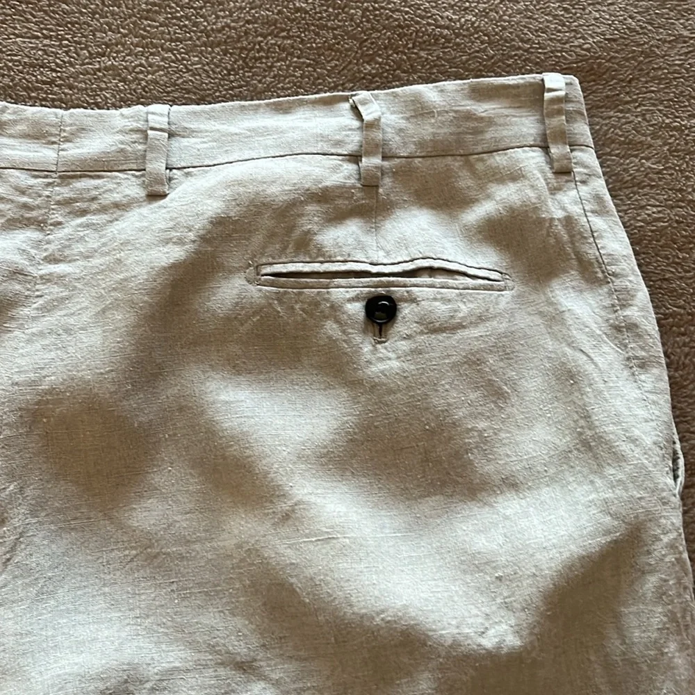 Paul Frederic Pleated Linen Pants Casual  Cream/Tan
